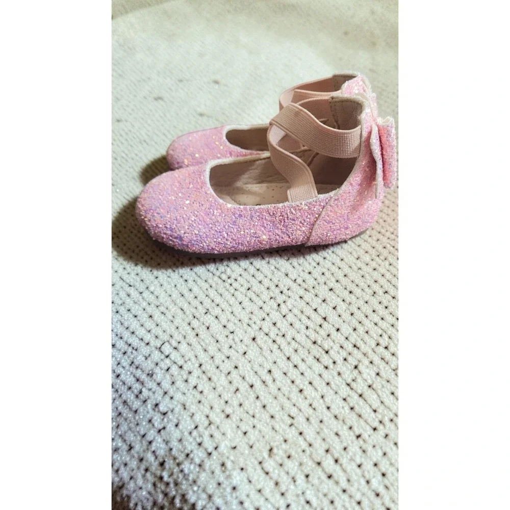Leather Toddler Size 4C Girl's Pink Glitter Bow Back Ballerina Flats Shoes